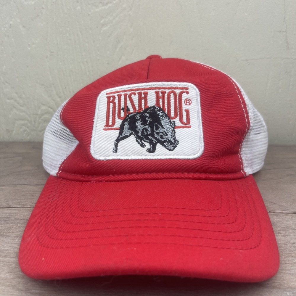Bush Hog Patch Full Mesh Trucker Snapback Hat Cap Vintage Style Red White